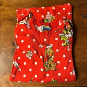Pottery Barn Grinch Red Pajama Top with Festive Characters